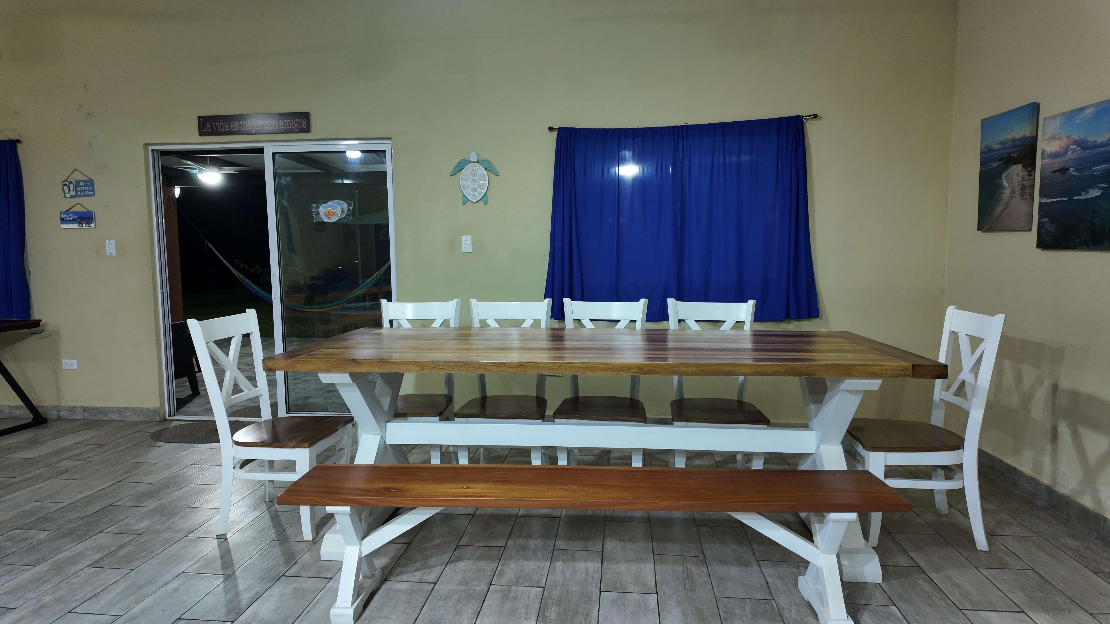 Farmhouse dining table with bench seating